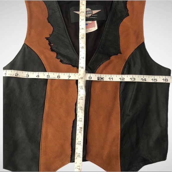 Vintage Made in USA Trim Leathers Black and Brown Biker Vest Blush Size Small - Picture 7 of 13